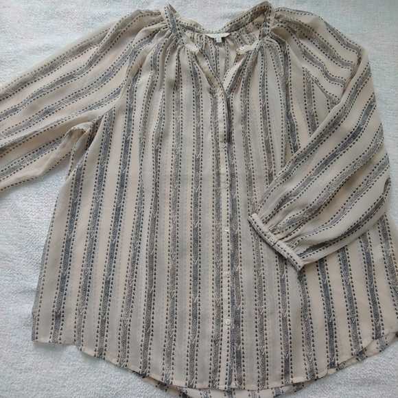 EUC Plus Size Lucky Brand Sheer Button Front Geo Stripe Poet Blouse – Size 1X - Picture 5 of 14